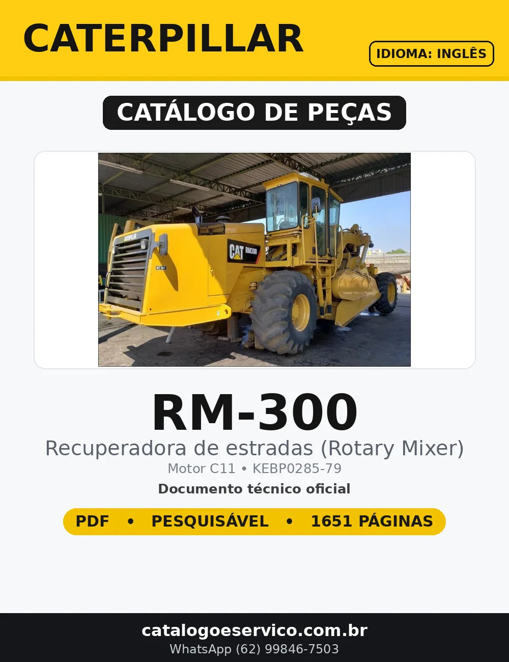 Catálogo de Peças Caterpillar RM-300 em PDF — capa do documento técnico (1651 páginas, Inglês)