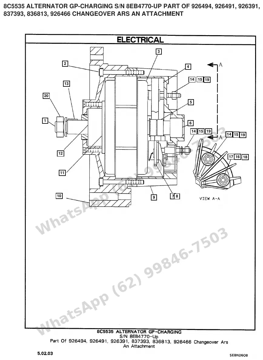 Vista explodida de peças do Catálogo Caterpillar T50D – exemplo 2