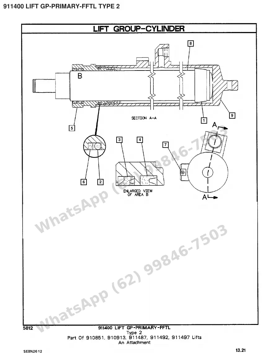 Vista explodida de peças do Catálogo Caterpillar V40D – exemplo 3