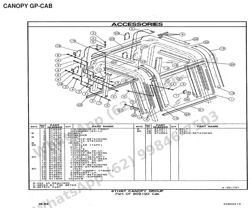 Vista explodida de peças do Catálogo Caterpillar V50D – exemplo 3