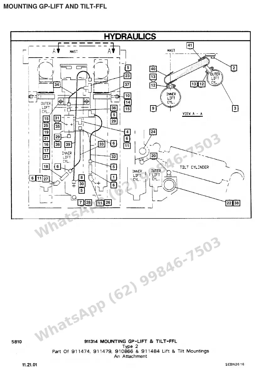 Vista explodida de peças do Catálogo Caterpillar V50D SA – exemplo 4