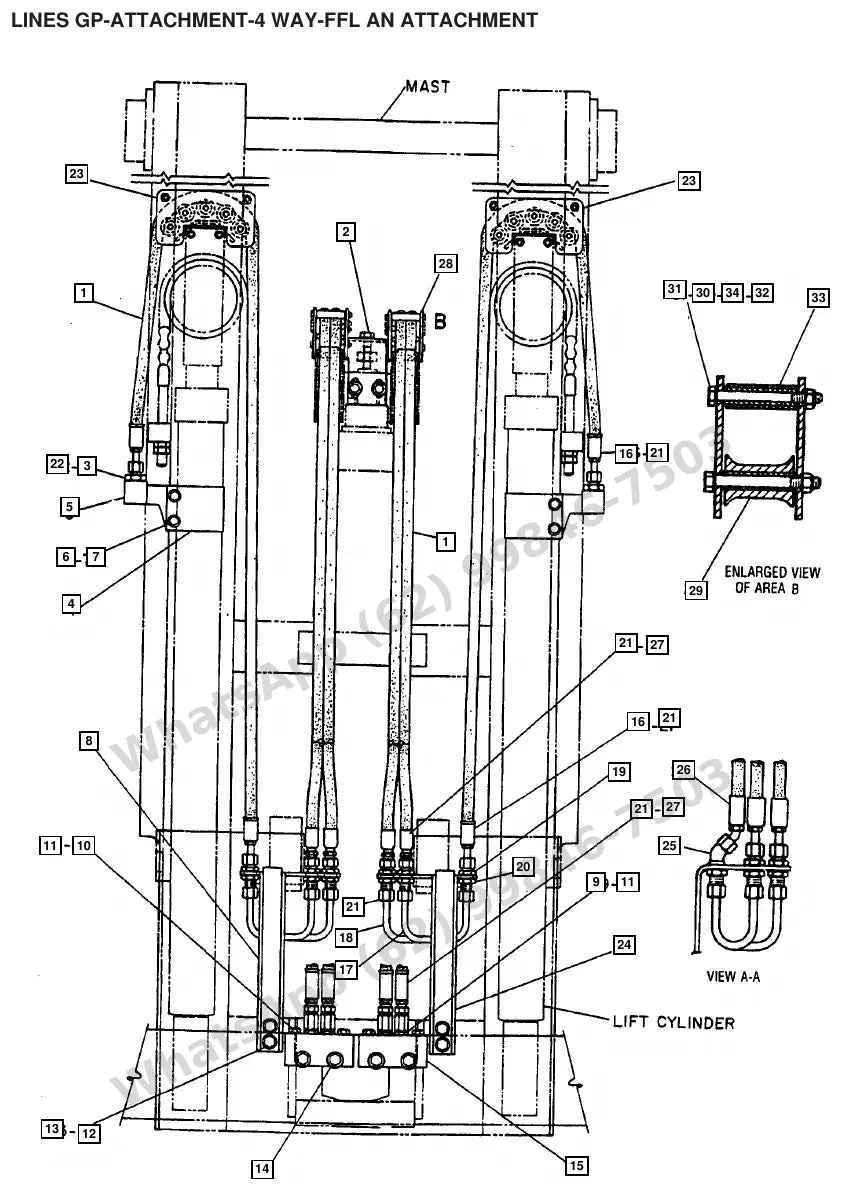 Vista explodida de peças do Catálogo Caterpillar V50E – exemplo 1