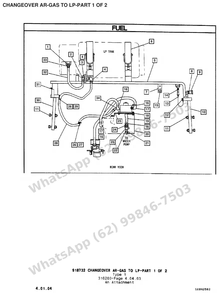 Vista explodida de peças do Catálogo Caterpillar V80E – exemplo 1