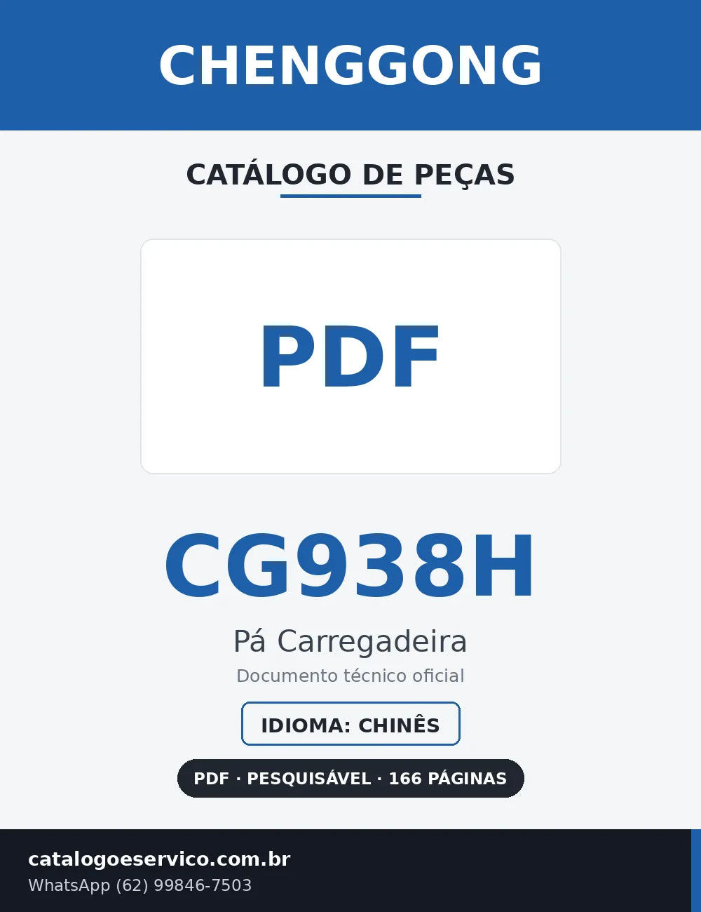Capa Catálogo de Peças Chenggong CG938H Pá Carregadeira