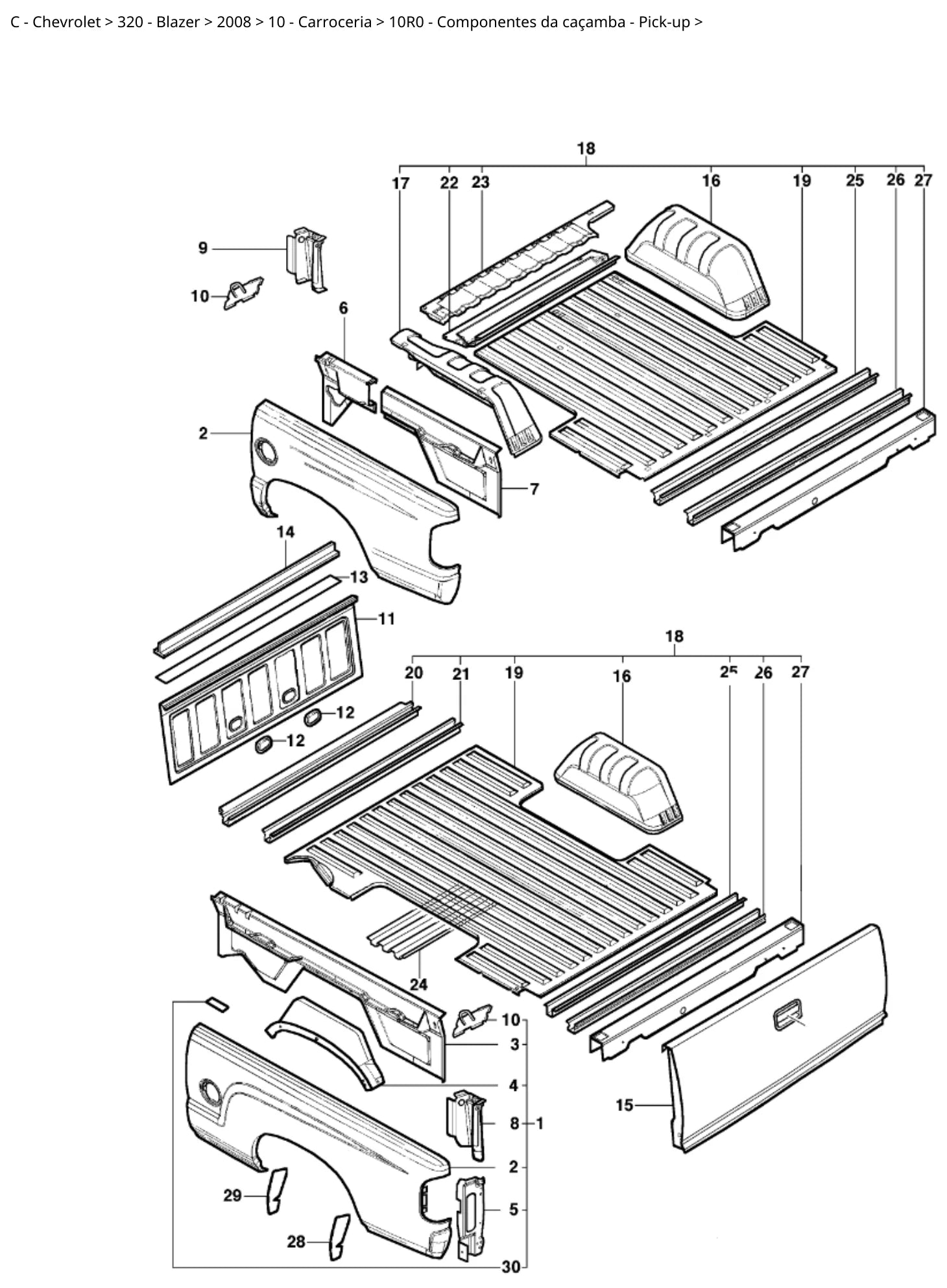 Catálogo de Peças Chevrolet Blazer 2008 (peças 1995-2011) — vista explodida 2 (pág. 529 do PDF)