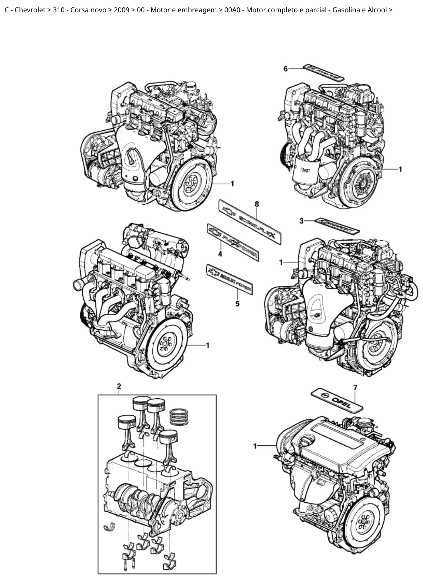 Catálogo de Peças Chevrolet Corsa 2009 (peças 2002-2012) — vista explodida 1 (pág. 1 do PDF)
