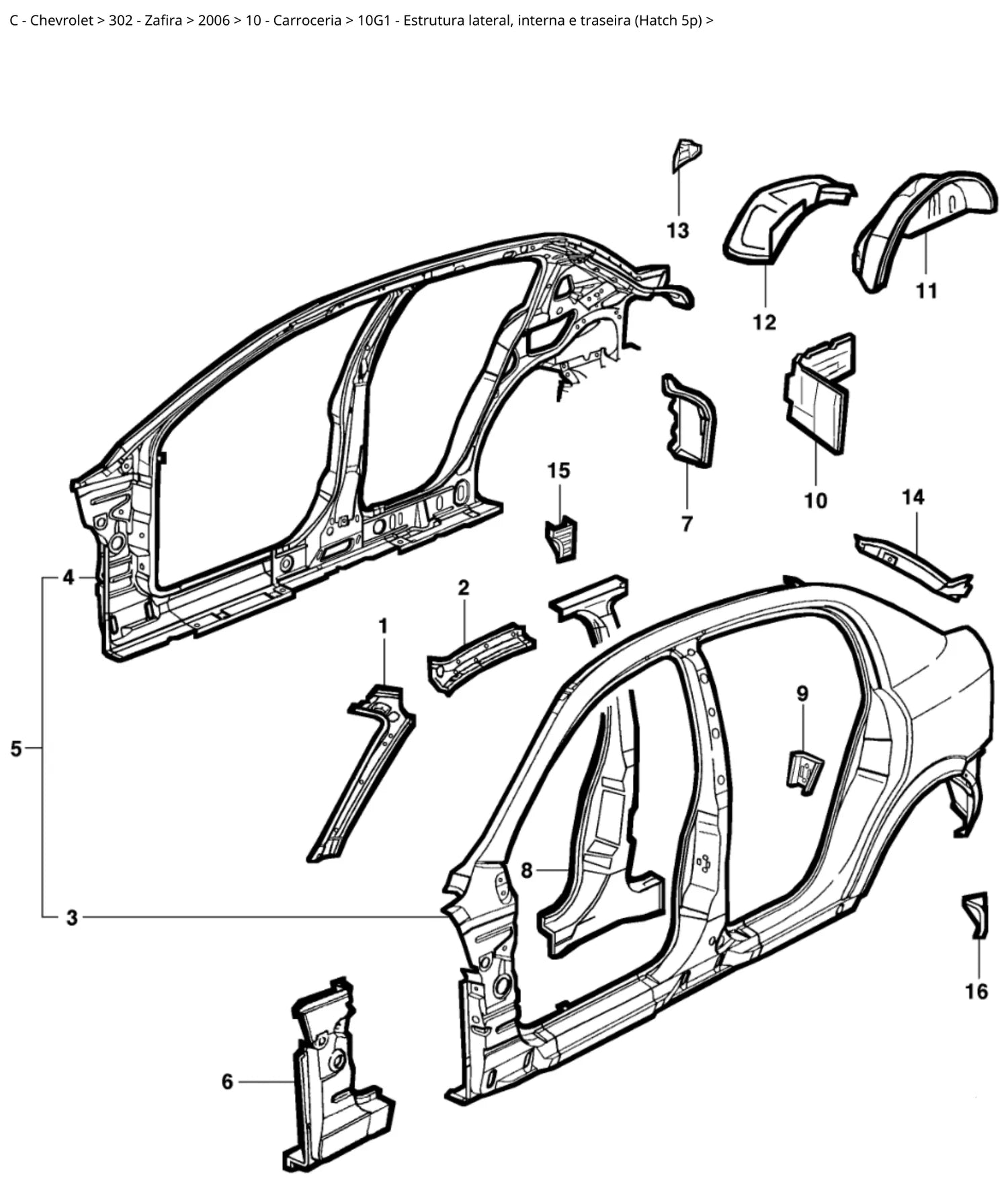 Catálogo de Peças Chevrolet Zafira 2006 (peças 1999-2012) — vista explodida 1 (pág. 521 do PDF)
