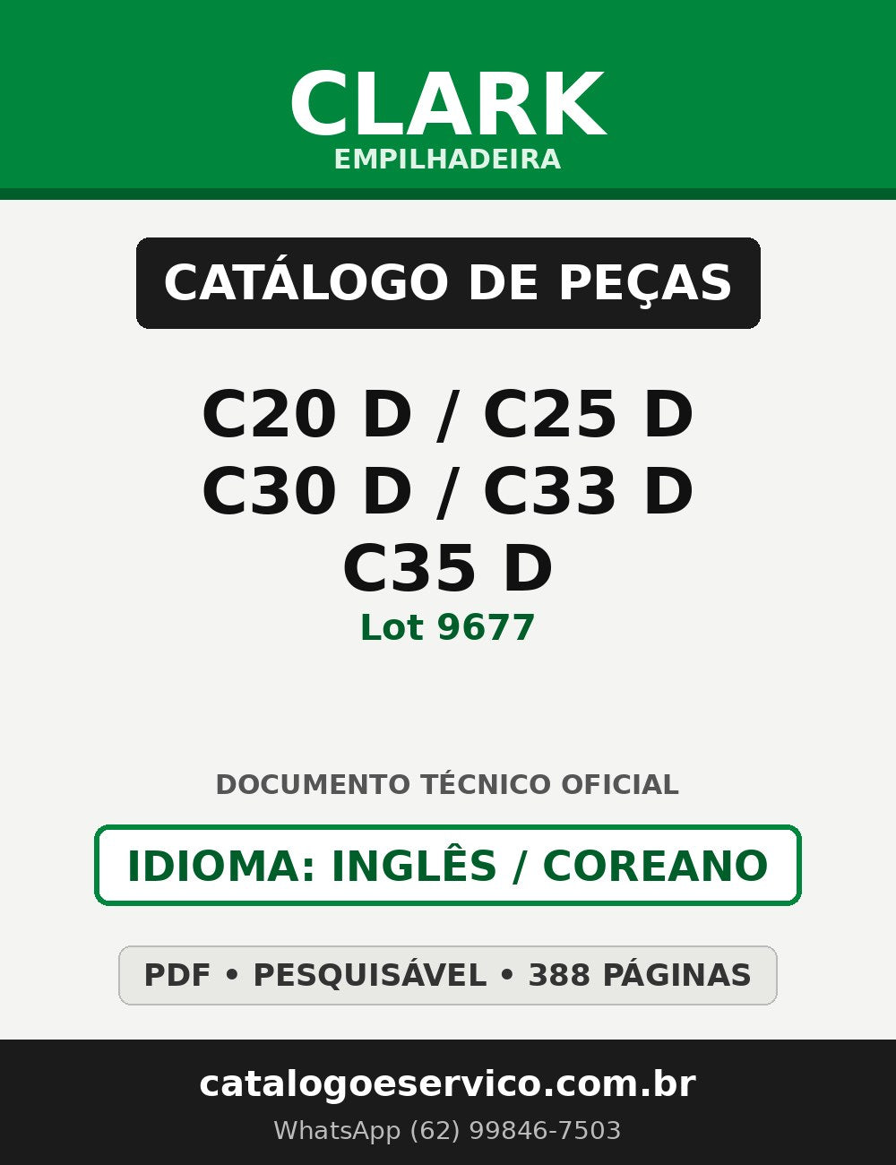 Catálogo de Peças Empilhadeira Clark C20 D/C25 D/C30 D/C33 D/C35 D (Lot 9677)