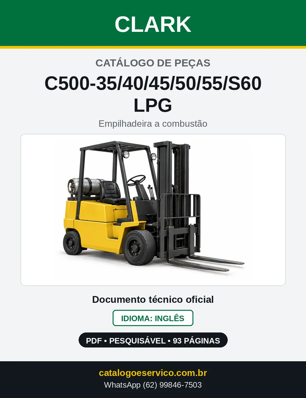 Catálogo de Peças Empilhadeira a GLP Clark C500-35/40/45/50/55/S60 LPG (0355LPG) — capa
