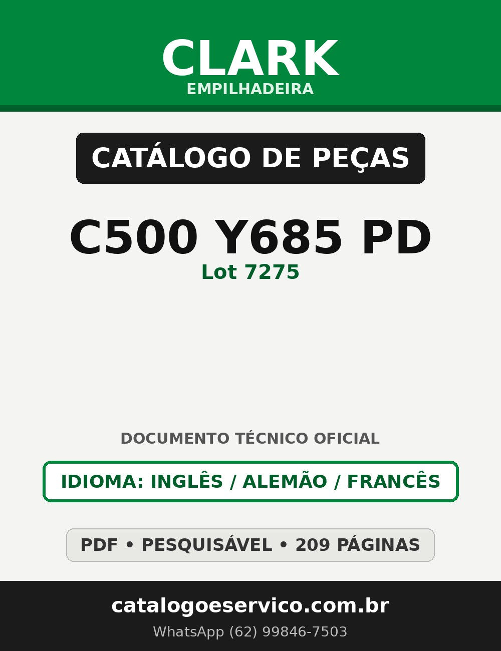 Catálogo de Peças Empilhadeira Clark C500 Y685 PD (Lot 7275)