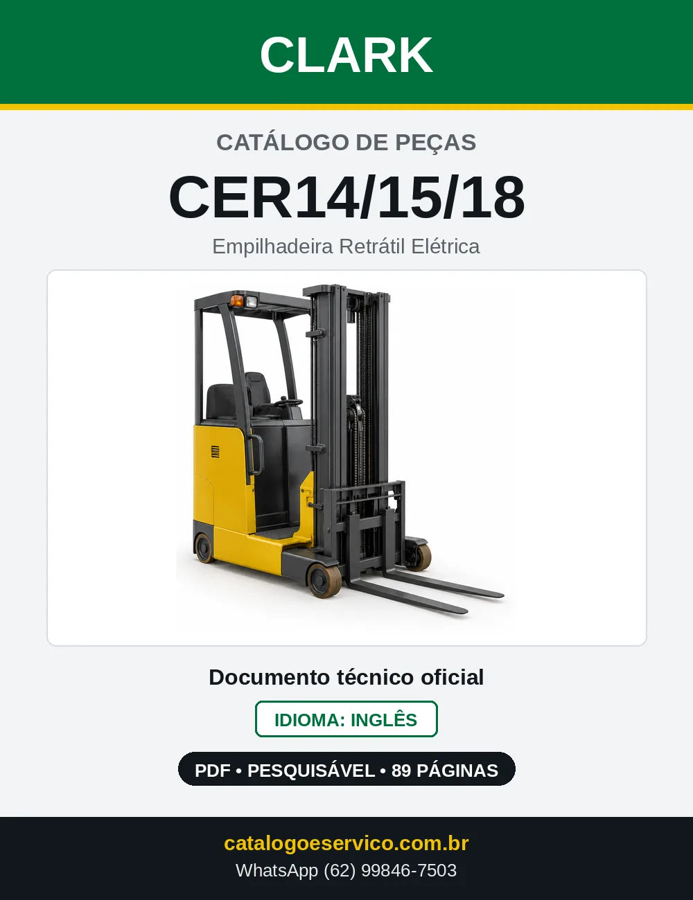 Catálogo de Peças Empilhadeira Retrátil Elétrica Clark CER14/15/18 (CER0148) — capa