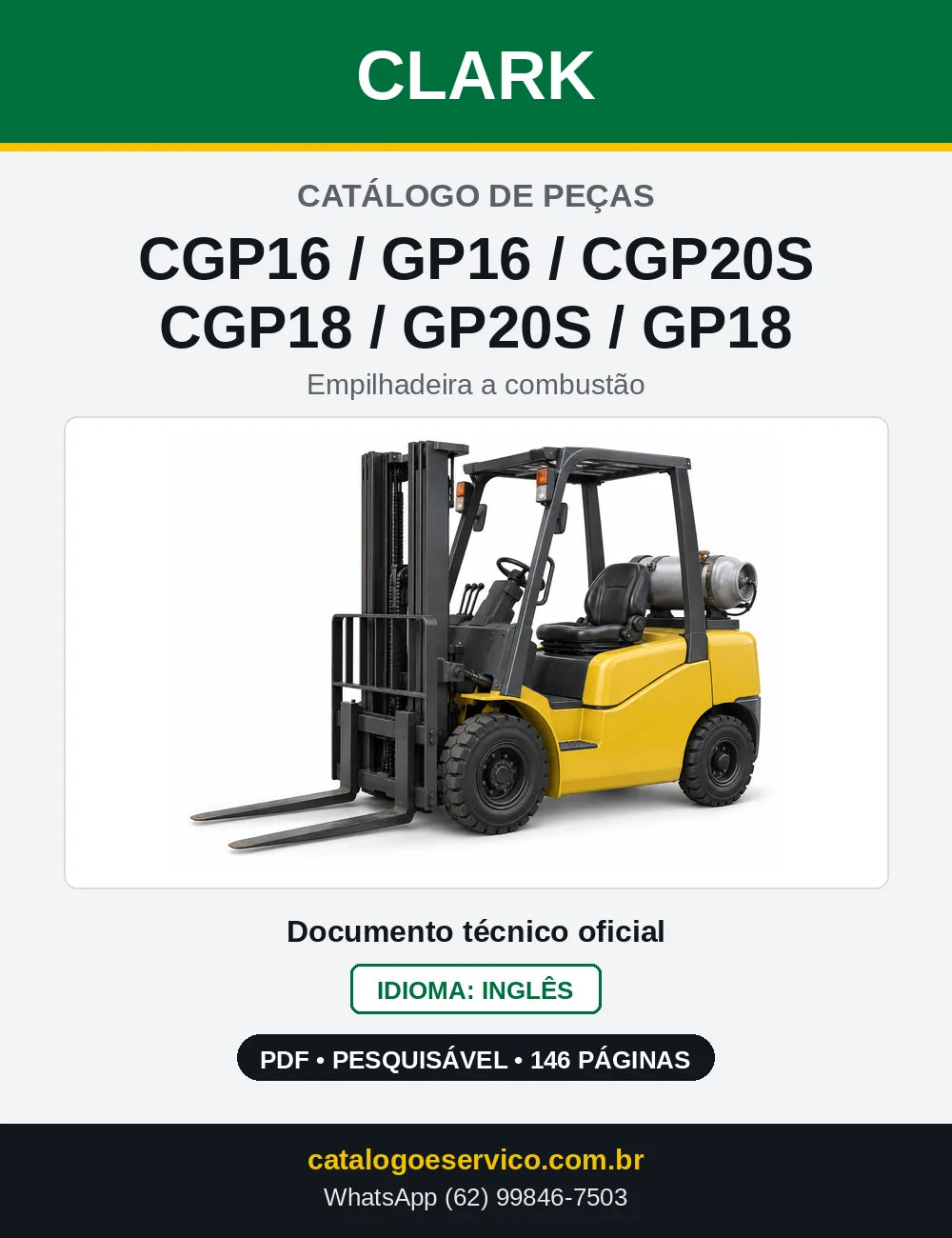 Catálogo de Peças Empilhadeira Clark CGP16 / GP16 / CGP20S / CGP18 / GP20S / GP18 (P0245L) — capa