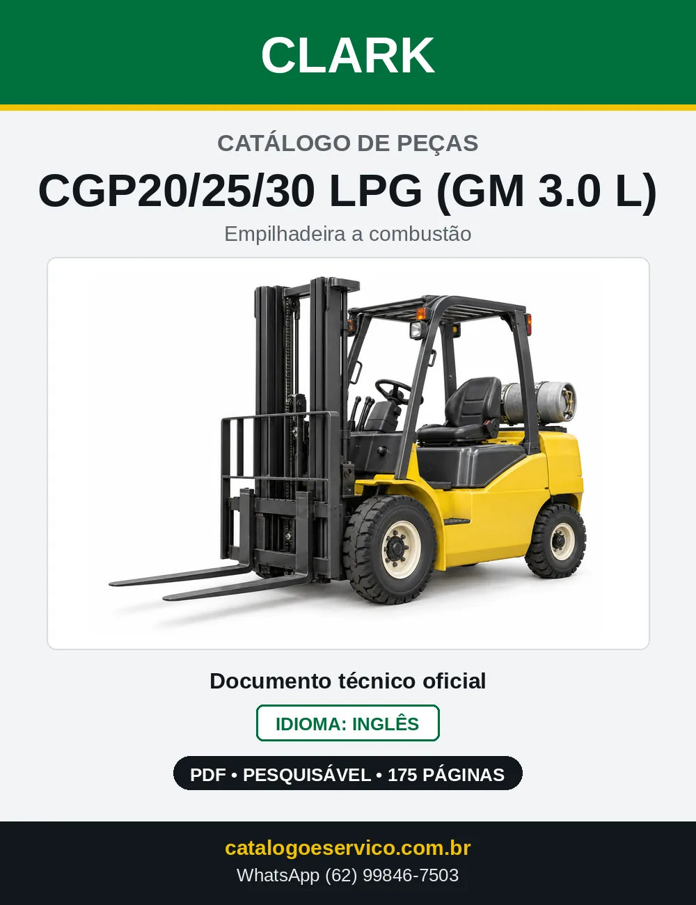 Catálogo de Peças Empilhadeira a GLP Clark CGP20/25/30 LPG (GM 3.0 L) (P0365LI) — capa