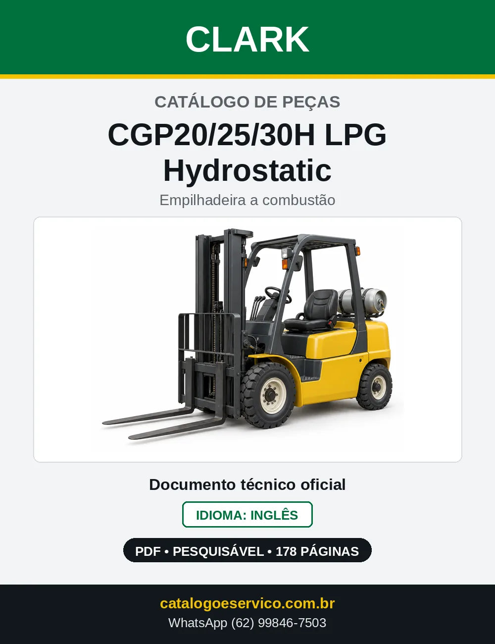 Catálogo de Peças Empilhadeira a GLP Clark CGP20/25/30H LPG Hydrostatic (PH0365L) — capa