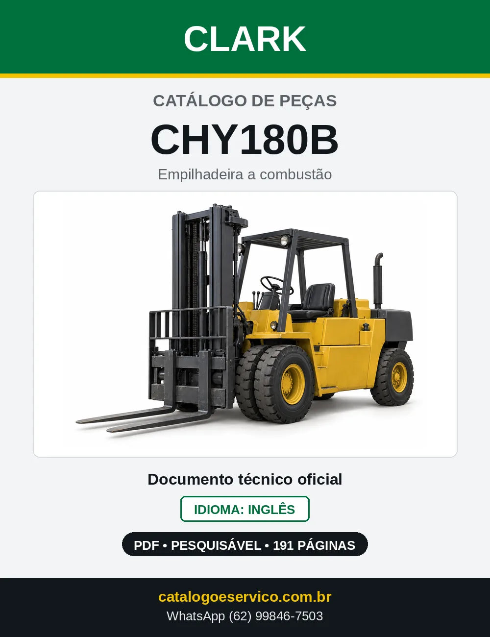 Catálogo de Peças Empilhadeira a Gasolina Clark CHY180B (CHY0180B) — capa
