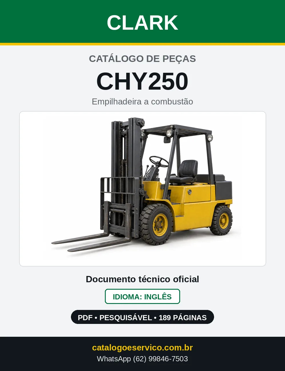 Catálogo de Peças Empilhadeira a Gasolina Clark CHY250 (CHY0250) — capa