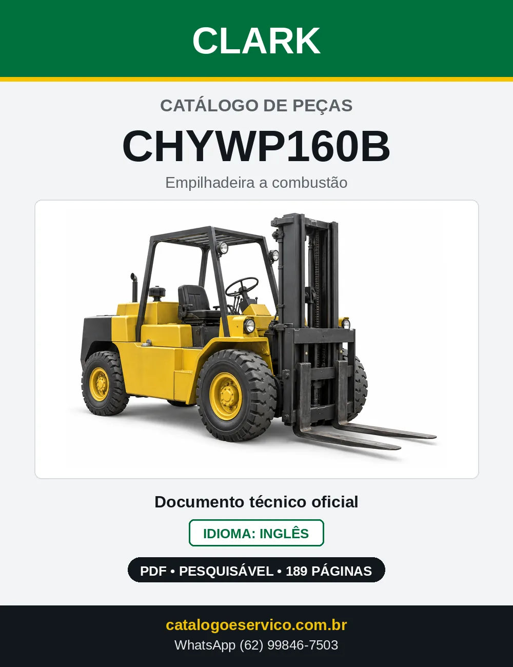 Catálogo de Peças Empilhadeira a Gasolina Clark CHYWP160B (CHYWP0160B) — capa