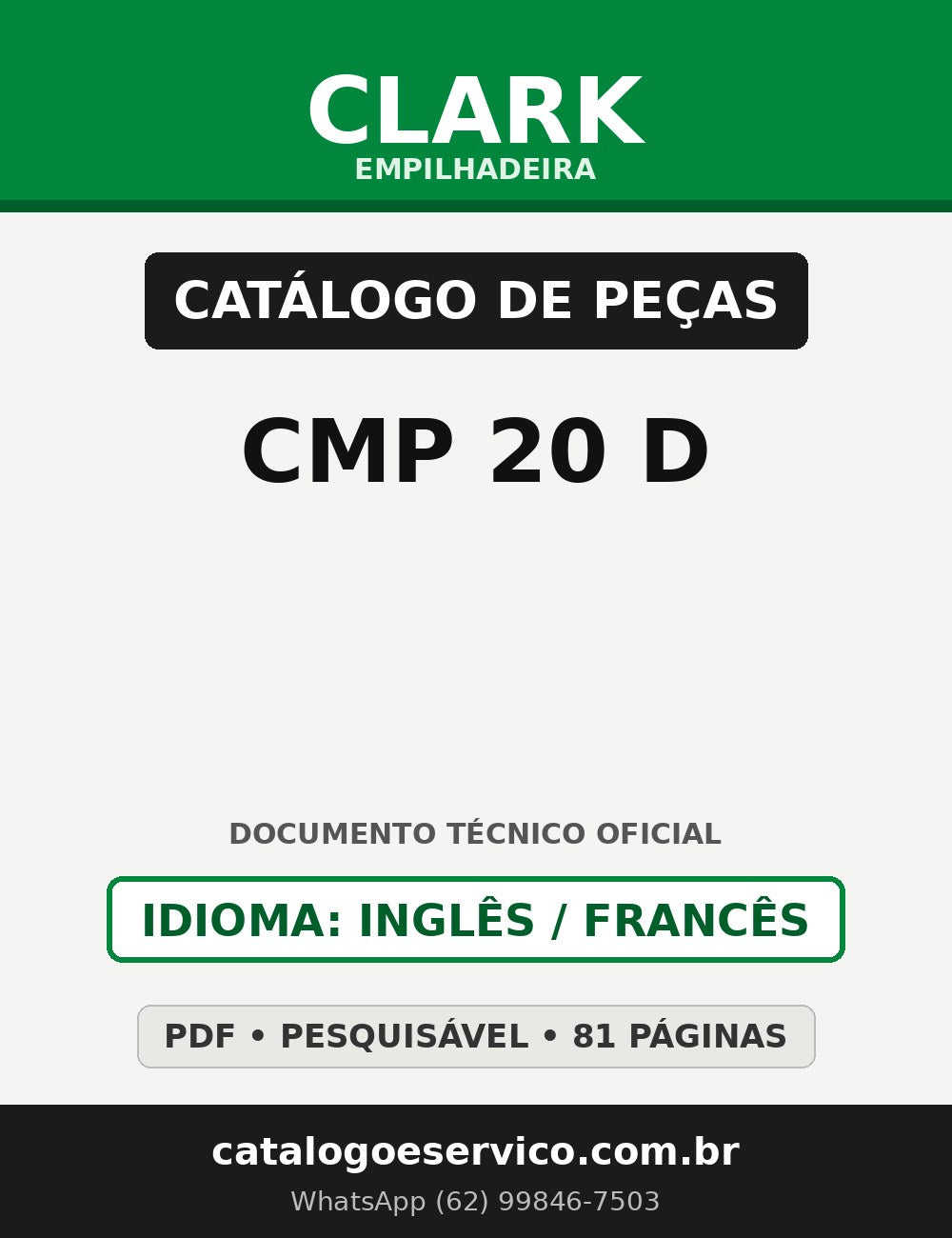 Catálogo de Peças Empilhadeira Clark CMP 20 D (série CMP158, Lot 6856)