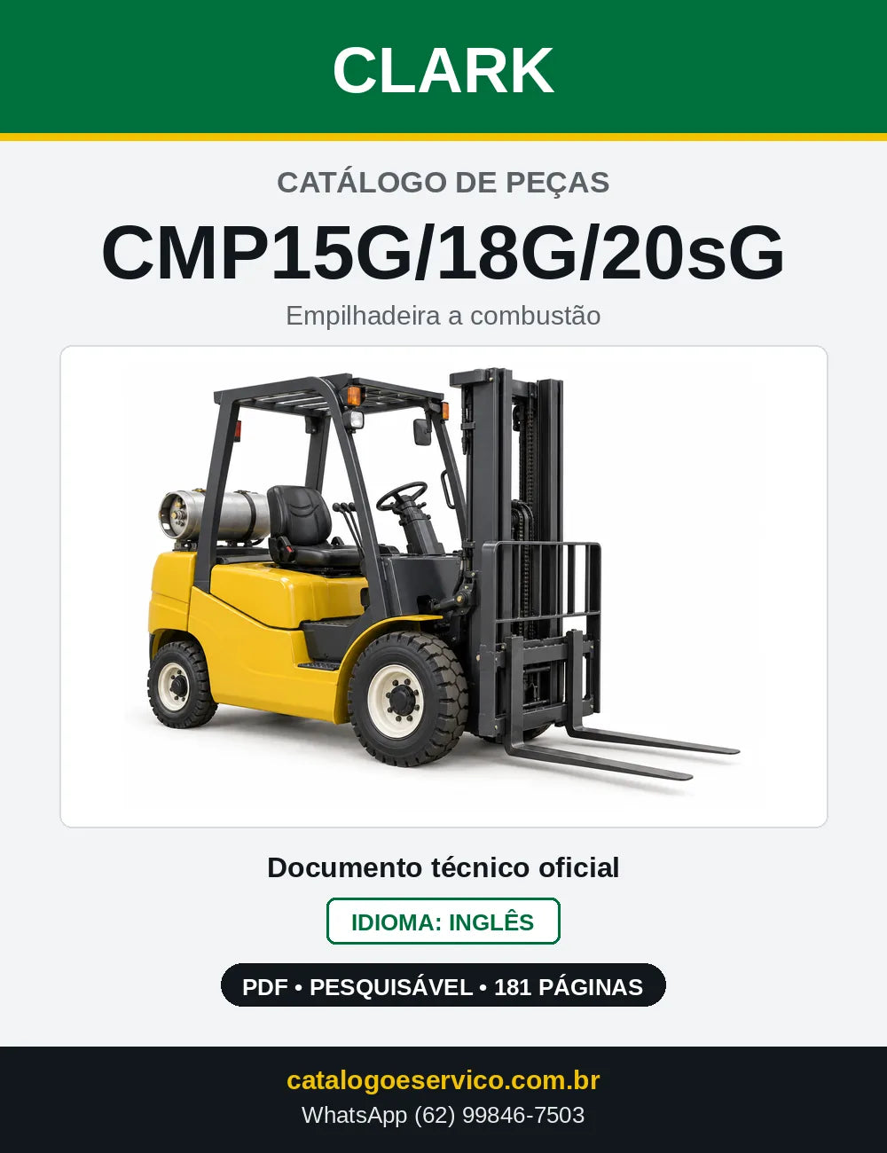 Catálogo de Peças Empilhadeira Clark CMP15G/18G/20sG (CMP0158G) — capa