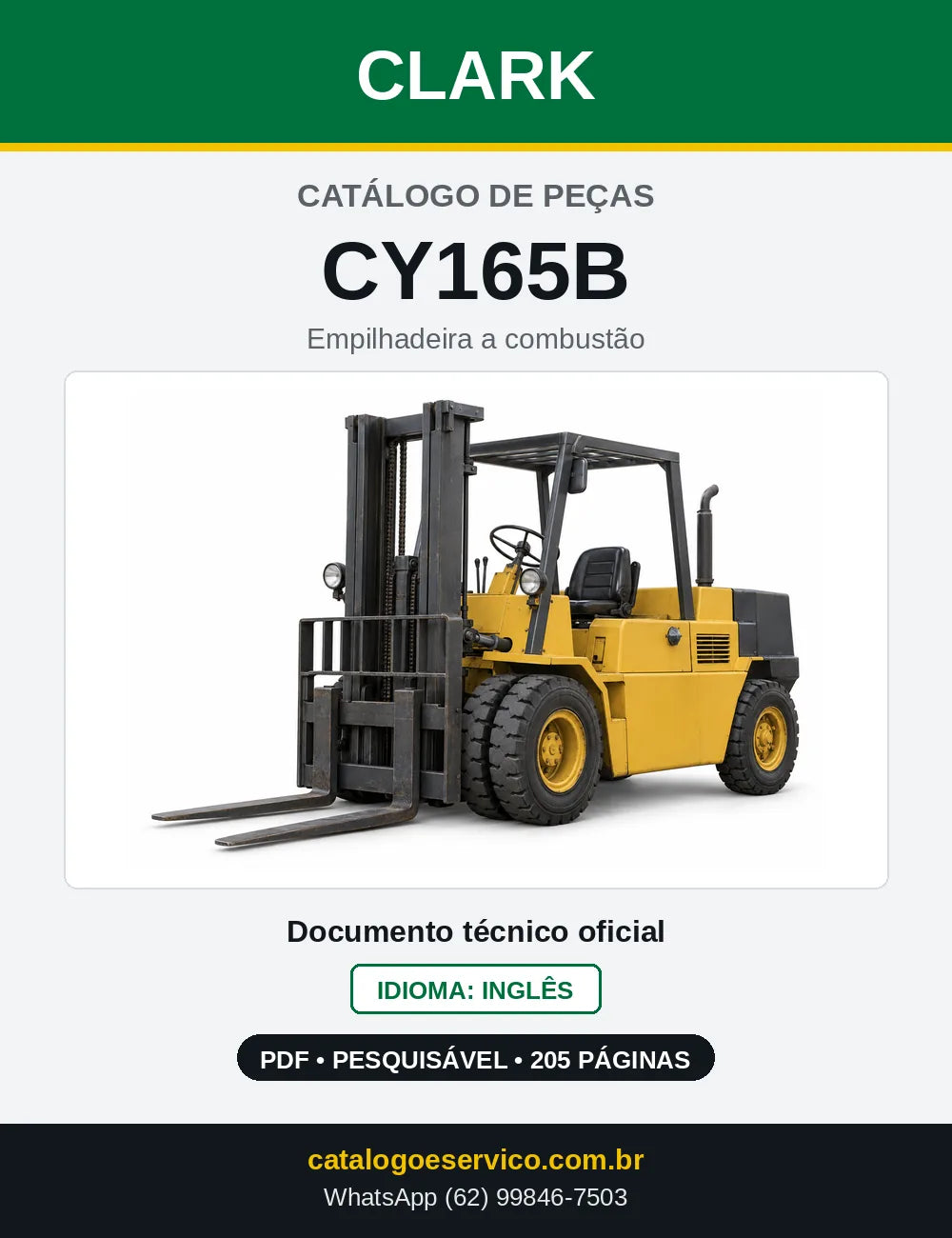 Catálogo de Peças Empilhadeira a Gasolina Clark CY165B (CY0165B) — capa
