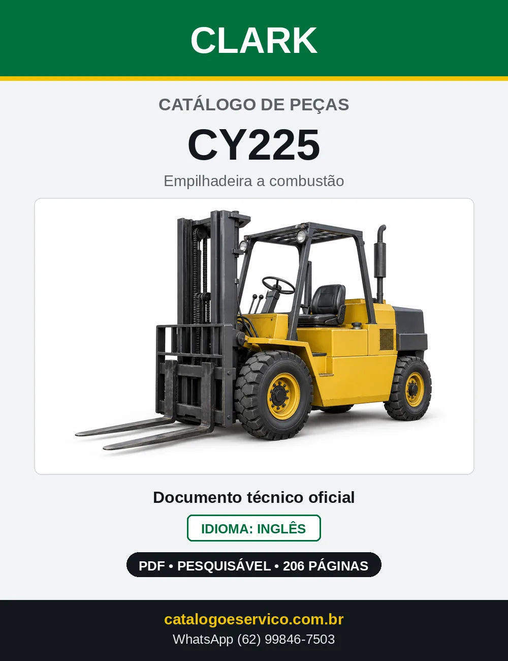 Catálogo de Peças Empilhadeira a Gasolina Clark CY225 (CY0225) — capa