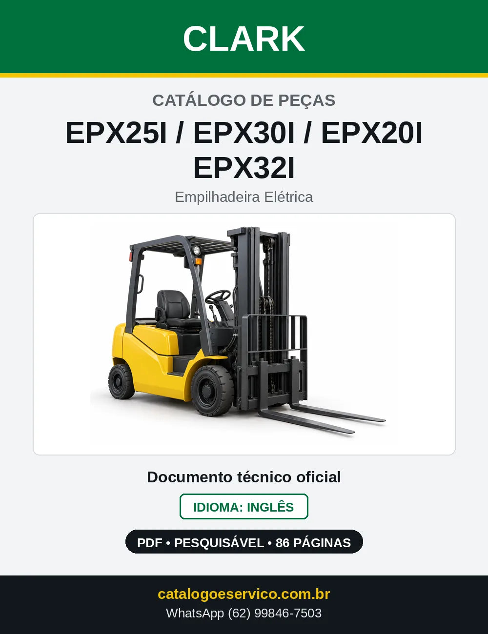 Catálogo de Peças Empilhadeira Elétrica Clark EPX25I / EPX30I / EPX20I / EPX32I (EPX0360I) — capa
