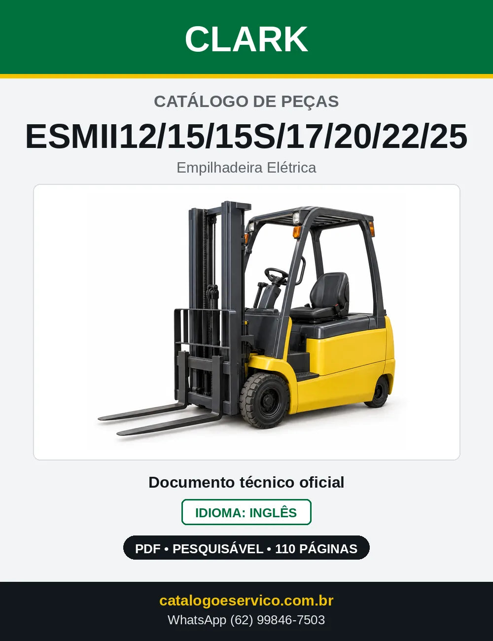 Catálogo de Peças Empilhadeira Elétrica Clark ESMII12/15/15S/17/20/22/25 (ESM0247) — capa