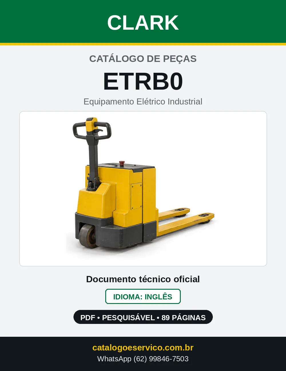 Catálogo de Peças Equipamento Elétrico Industrial Clark ETRB0 (ETRB0000) — capa