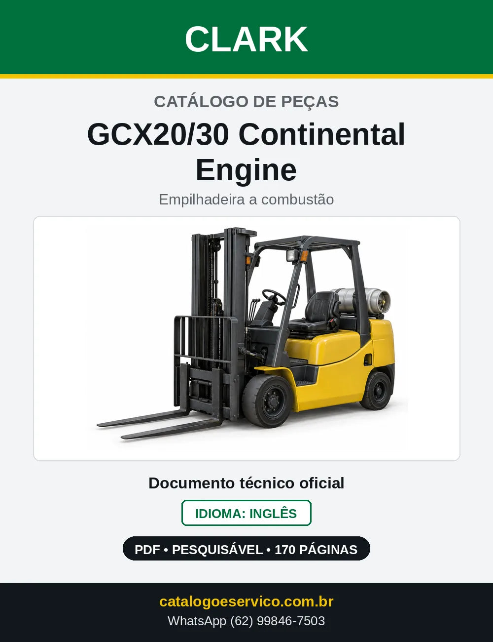 Catálogo de Peças Empilhadeira Clark GCX20/30 Continental Engine (GX0230C) — capa