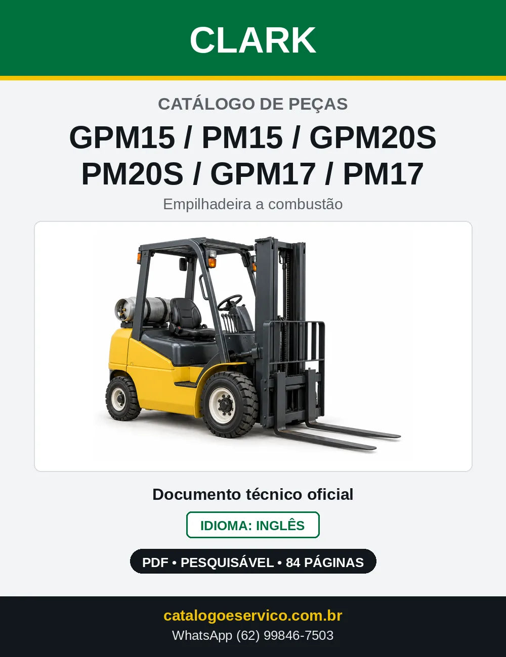 Catálogo de Peças Empilhadeira Clark GPM15 / PM15 / GPM20S / PM20S / GPM17 / PM17 (M0265LPG) — capa