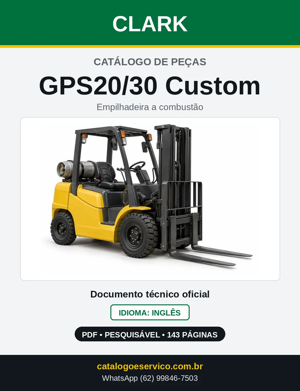 Catálogo de Peças Empilhadeira Clark GPS20/30 Custom (GP0138MC) — capa