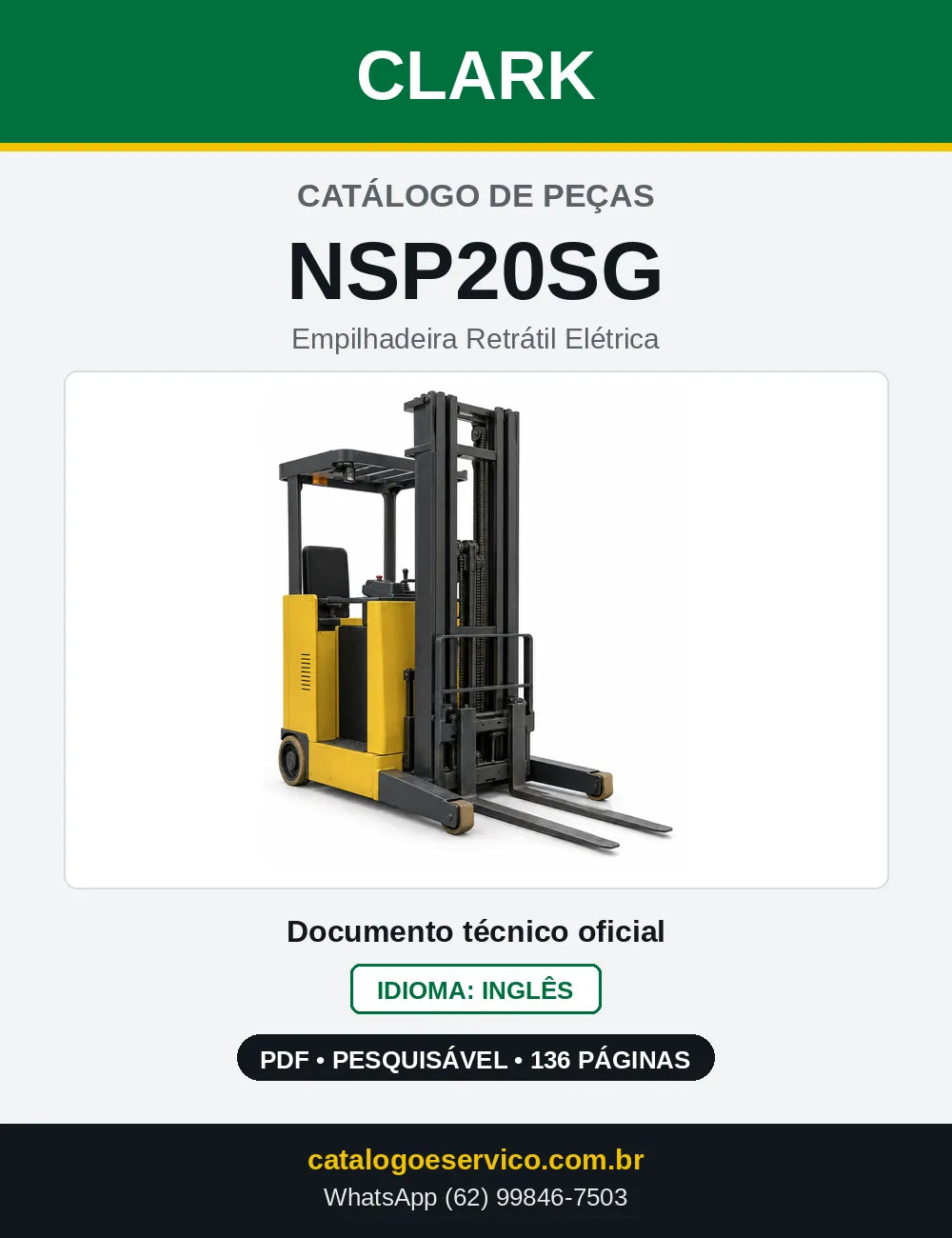 Catálogo de Peças Empilhadeira Retrátil Elétrica Clark NSP20SG (NSP0020SG) — capa