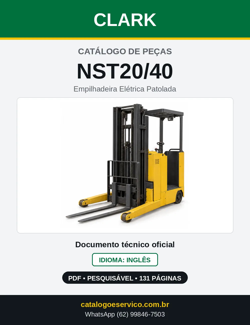 Catálogo de Peças Empilhadeira Elétrica Patolada Clark NST20/40 (NST0245) — capa