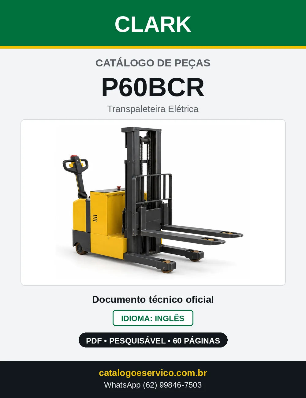 Catálogo de Peças Transpaleteira Elétrica Clark P60BCR (P0060BCR) — capa