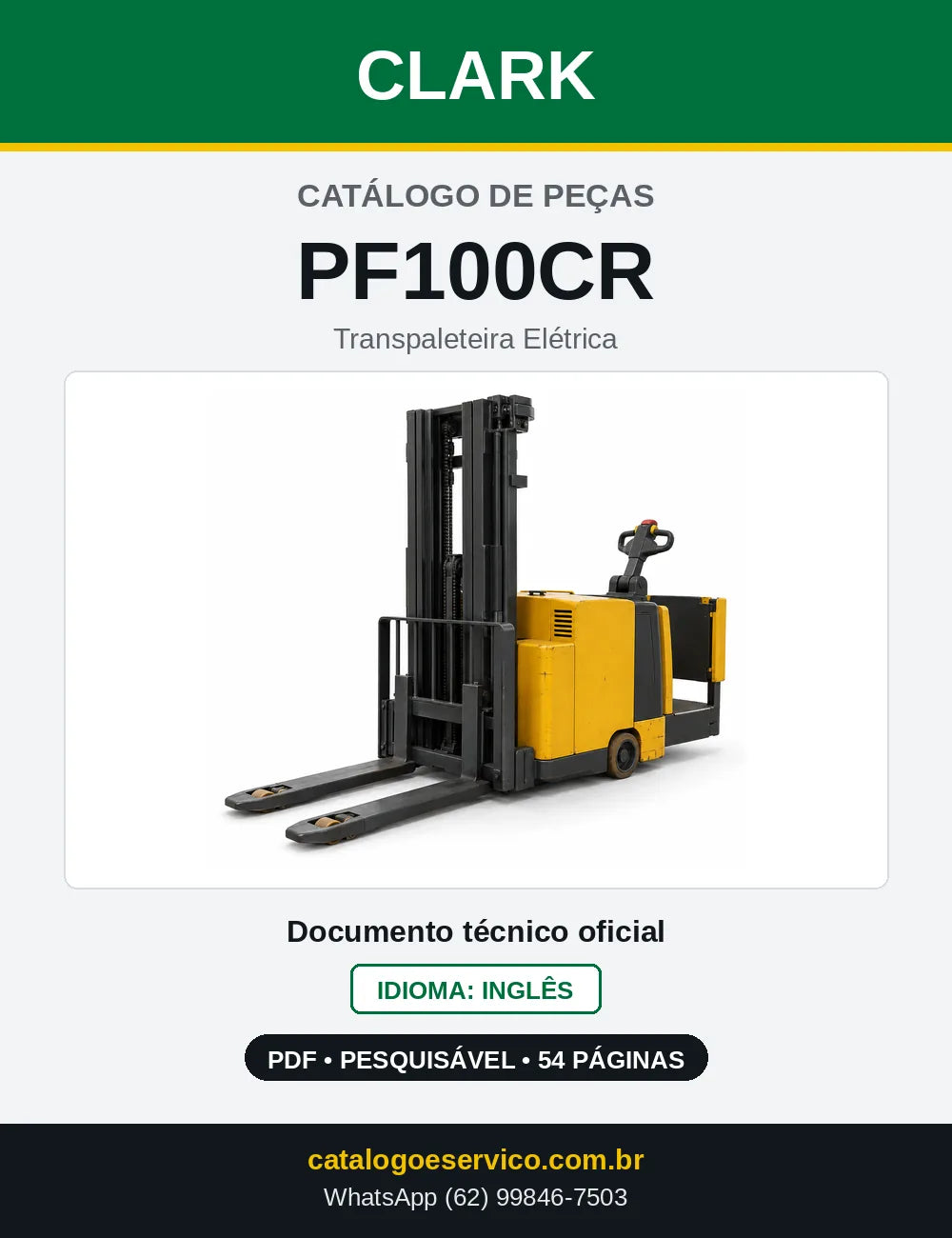 Catálogo de Peças Transpaleteira Elétrica Clark PF100CR (PF0100CR) — capa