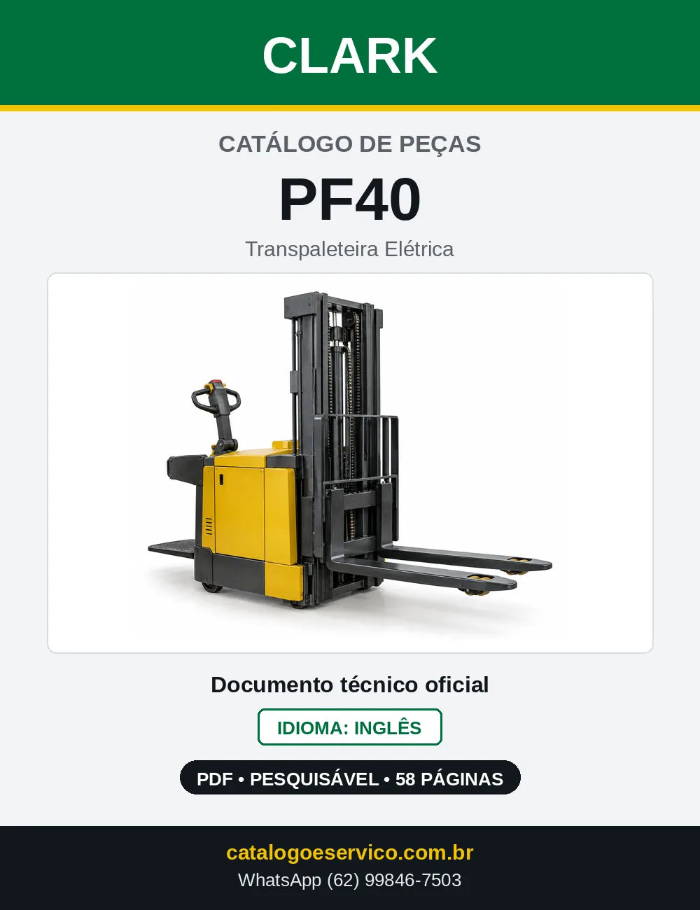 Catálogo de Peças Transpaleteira Elétrica Clark PF40 (PF0040) — capa