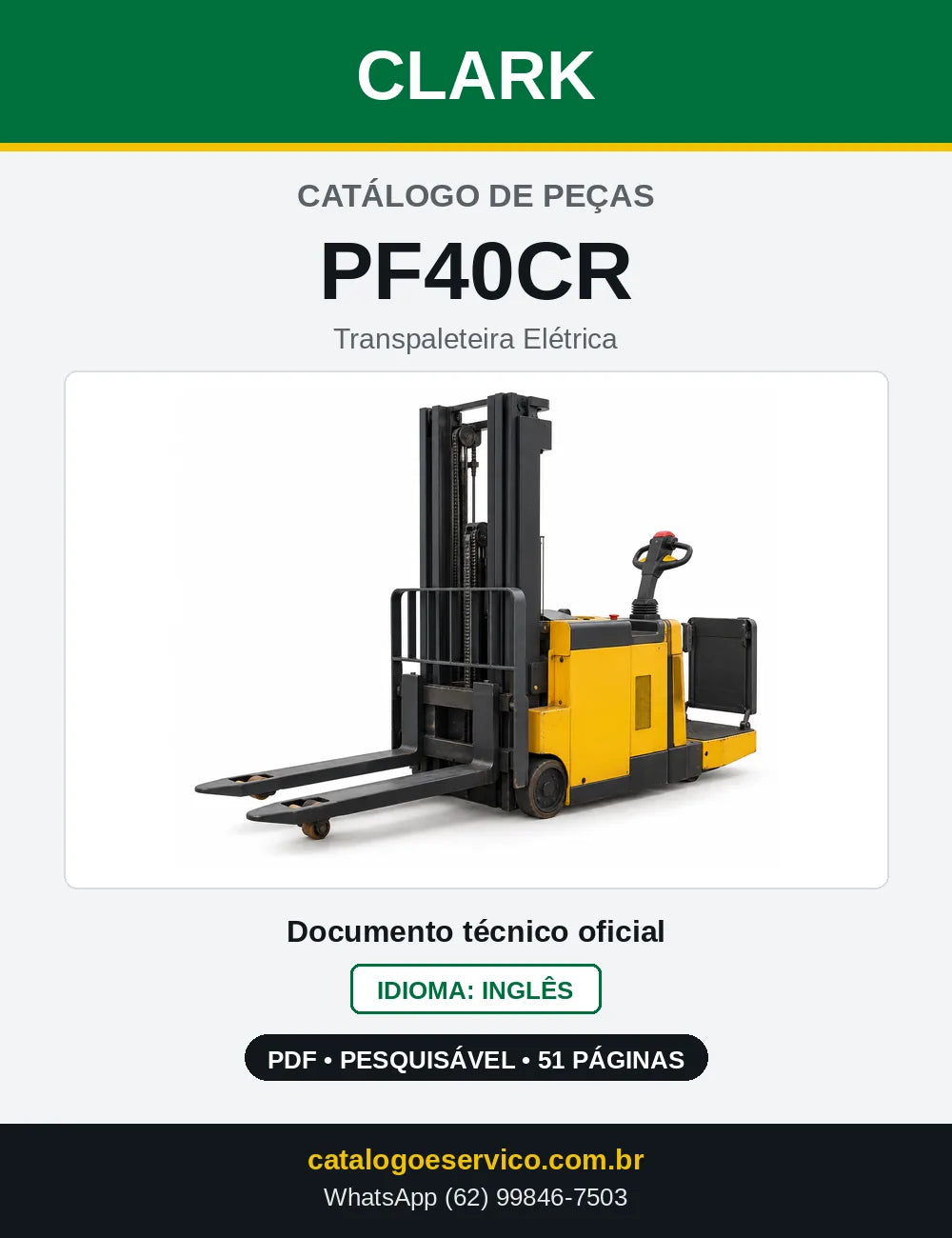 Catálogo de Peças Transpaleteira Elétrica Clark PF40CR (PF0040CR) — capa