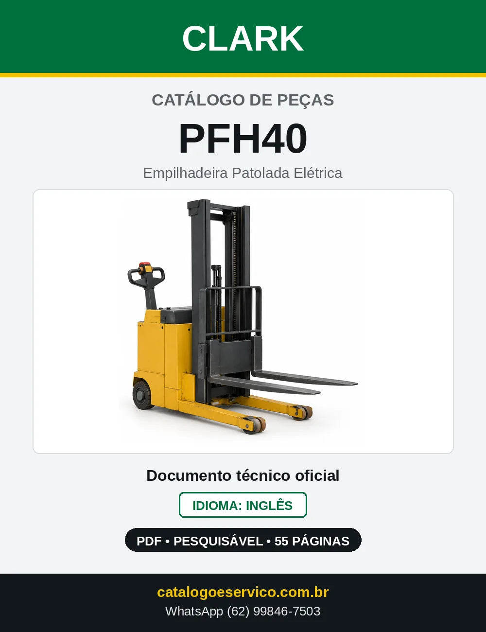 Catálogo de Peças Empilhadeira Patolada Elétrica Clark PFH40 (PFH0040) — capa