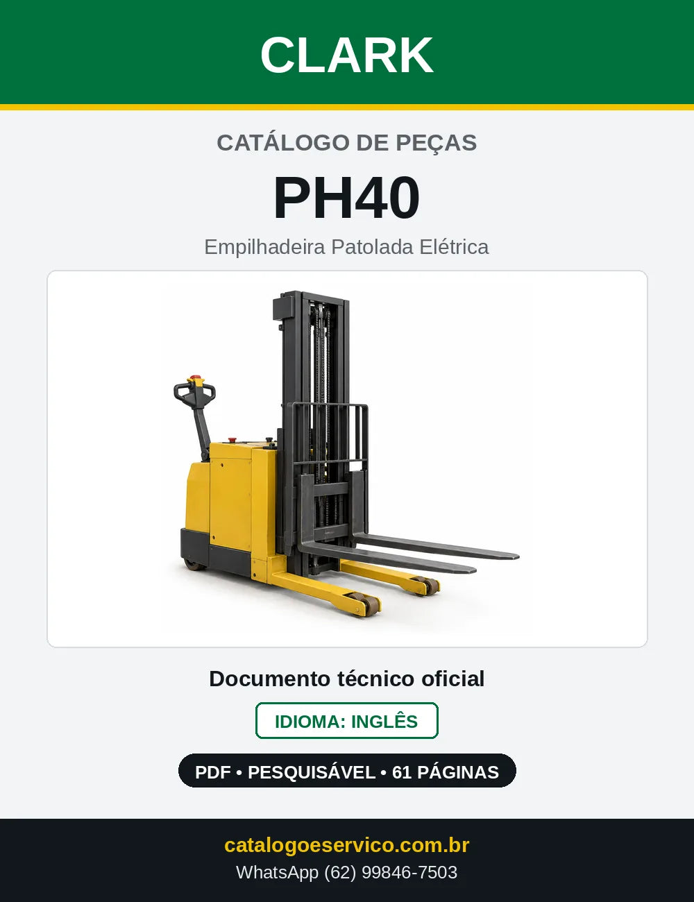 Catálogo de Peças Empilhadeira Patolada Elétrica Clark PH40 (PH0040) — capa
