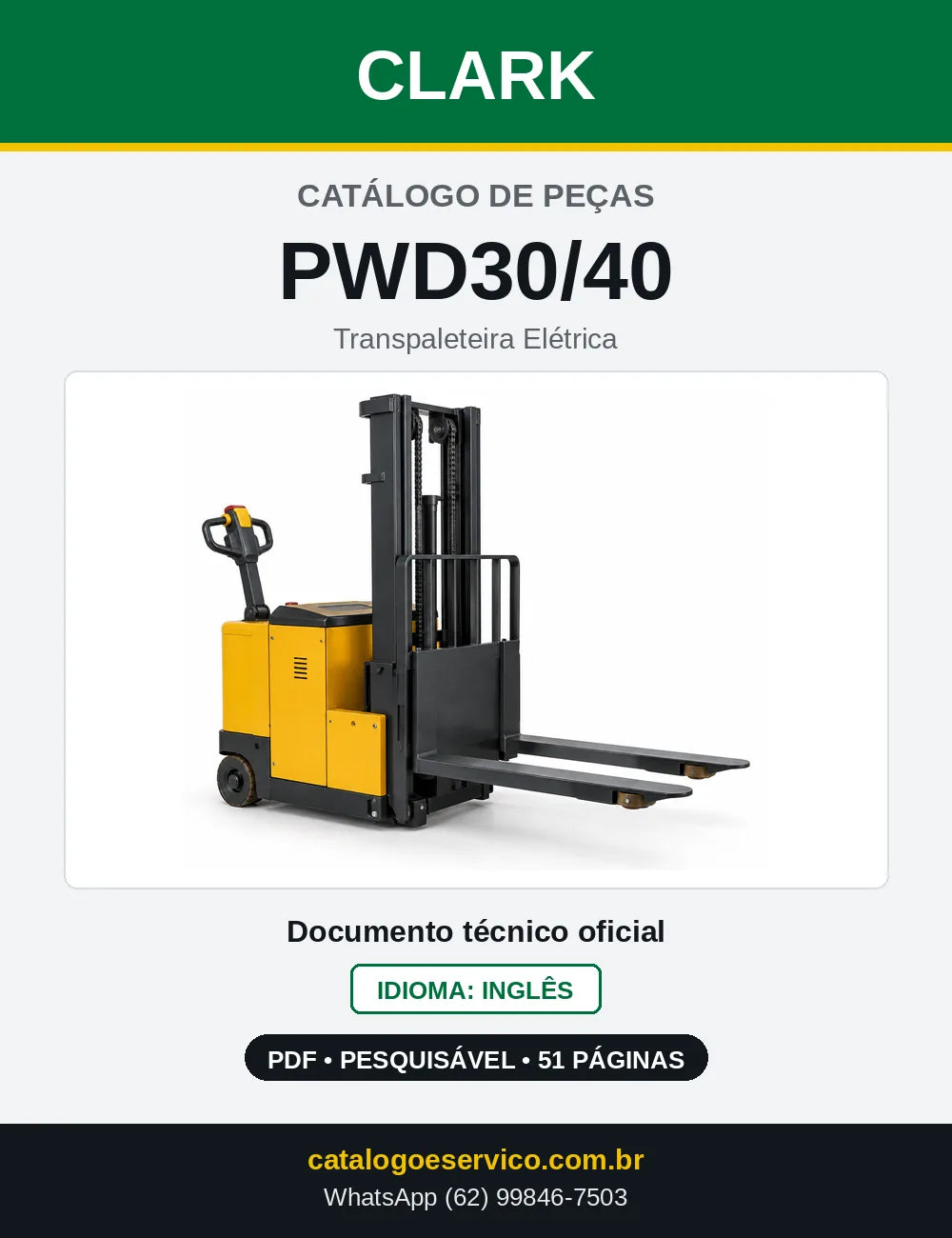 Catálogo de Peças Transpaleteira Elétrica Clark PWD30/40 (PWD0567) — capa