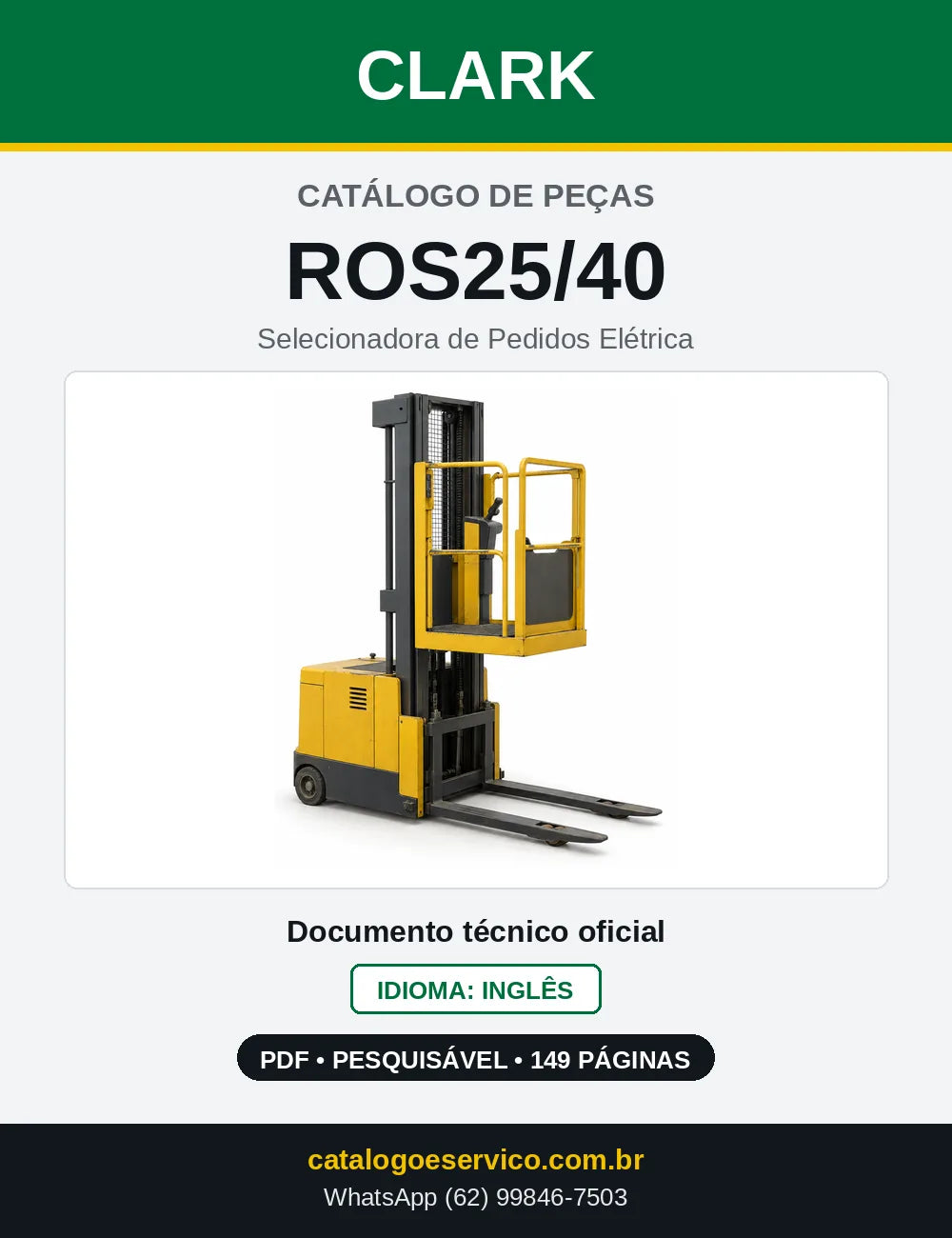 Catálogo de Peças Selecionadora de Pedidos Elétrica Clark ROS25/40 (ROS0025) — capa