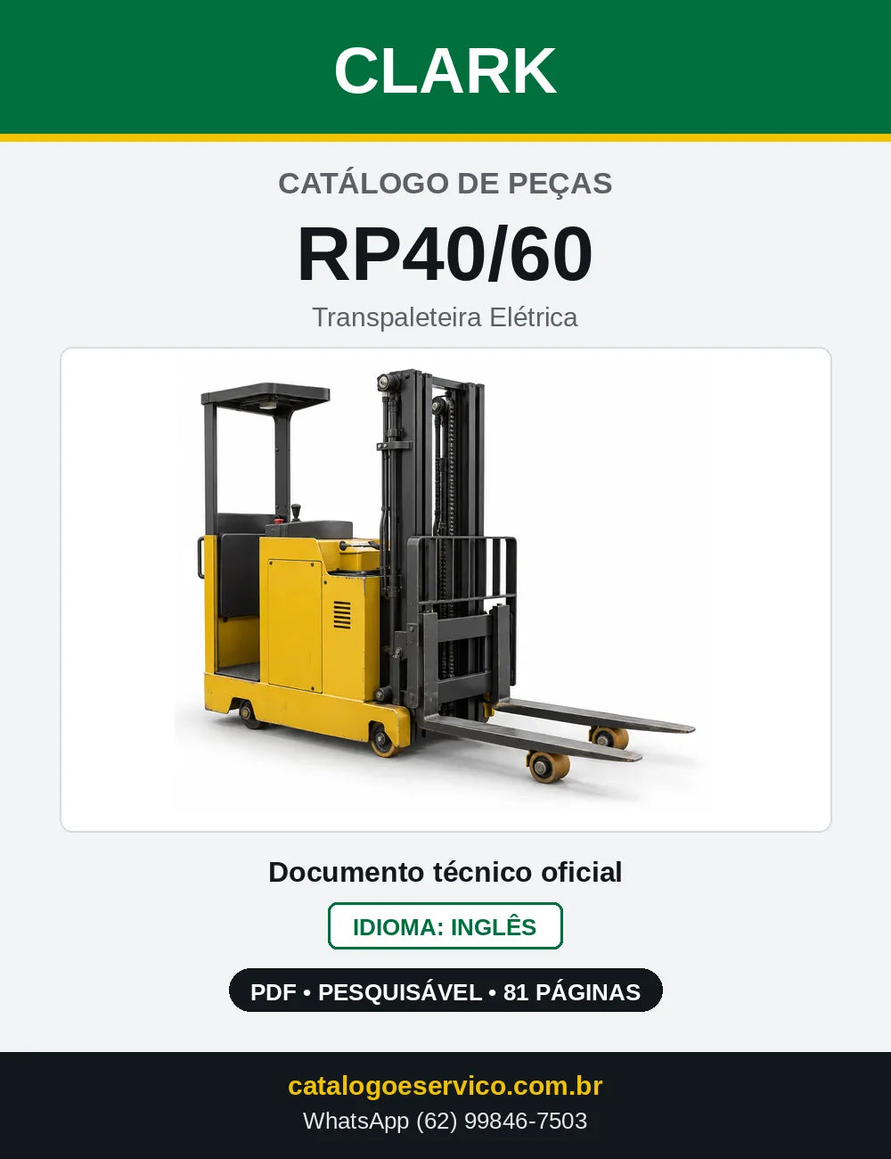 Catálogo de Peças Transpaleteira Elétrica Clark RP40/60 (RP0465) — capa