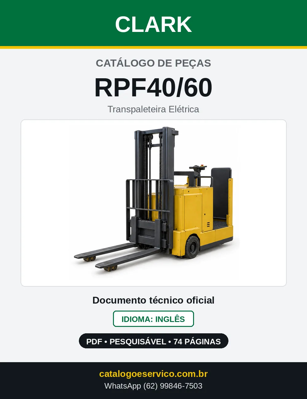 Catálogo de Peças Transpaleteira Elétrica Clark RPF40/60 (RPF0465) — capa