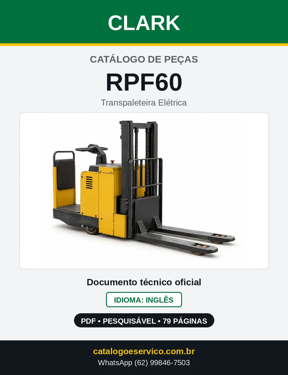 Catálogo de Peças Transpaleteira Elétrica Clark RPF60 (RPF0060) — capa