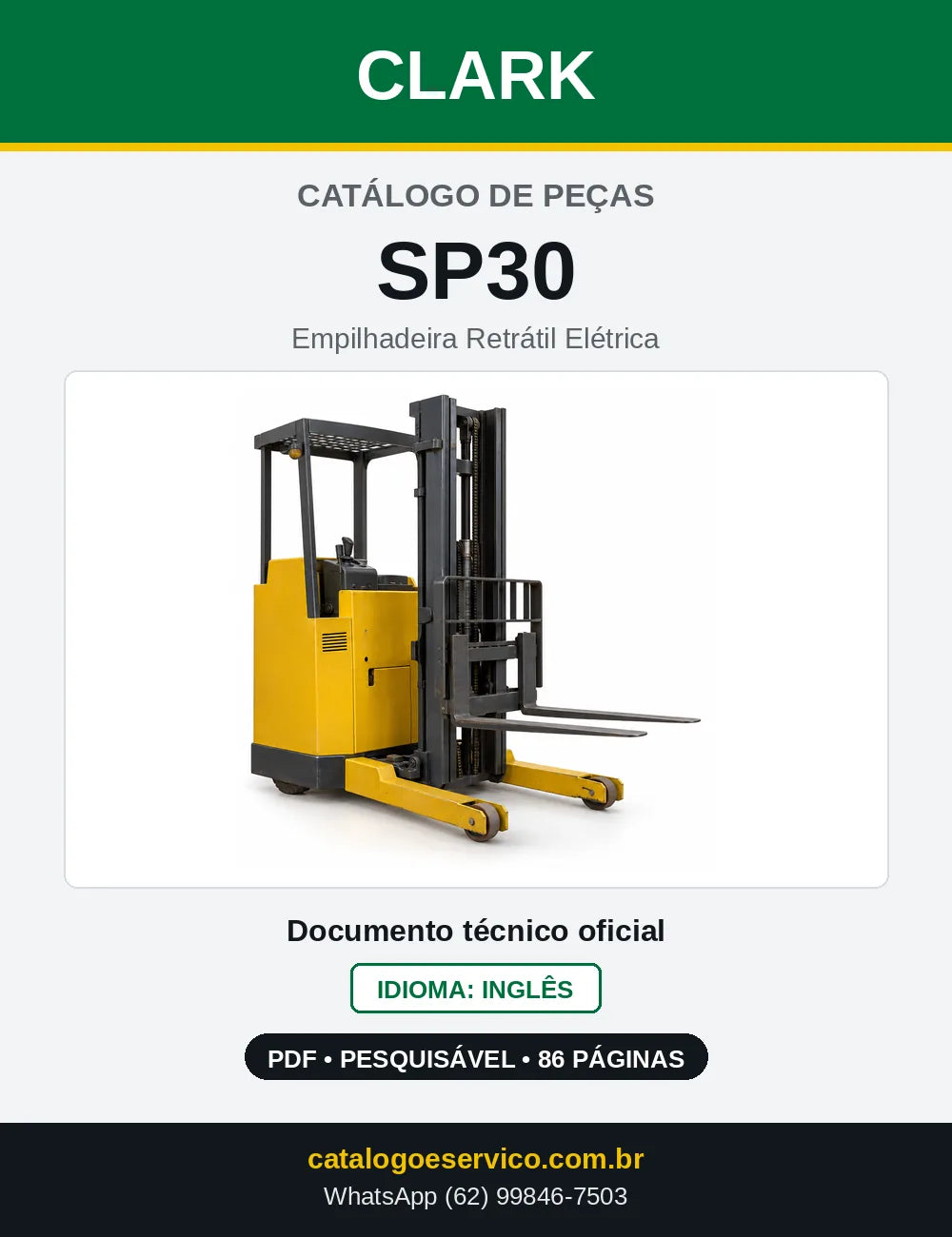 Catálogo de Peças Empilhadeira Retrátil Elétrica Clark SP30 (SP0030) — capa