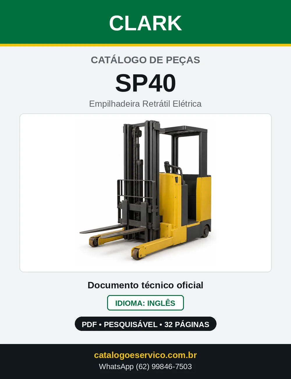 Catálogo de Peças Empilhadeira Retrátil Elétrica Clark SP40 (SP0040) — capa