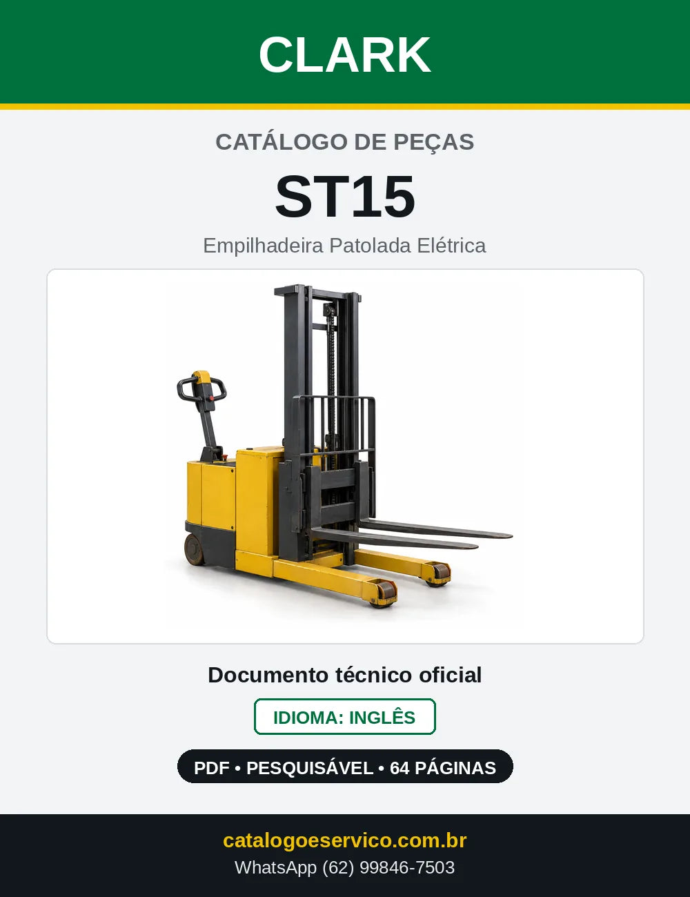 Catálogo de Peças Empilhadeira Patolada Elétrica Clark ST15 (ST0015) — capa