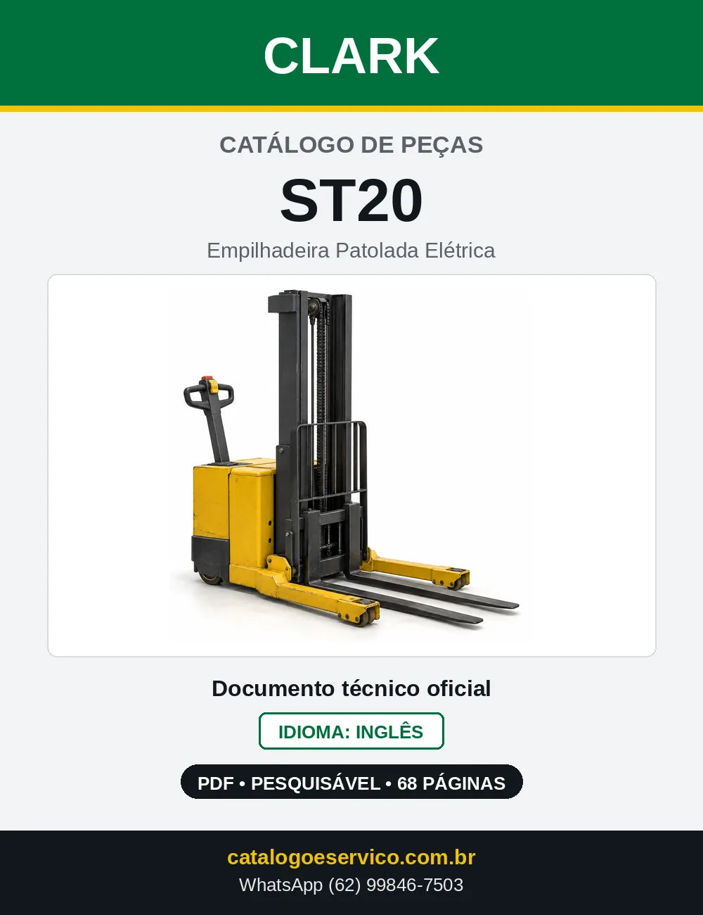 Catálogo de Peças Empilhadeira Patolada Elétrica Clark ST20 (ST0020) — capa