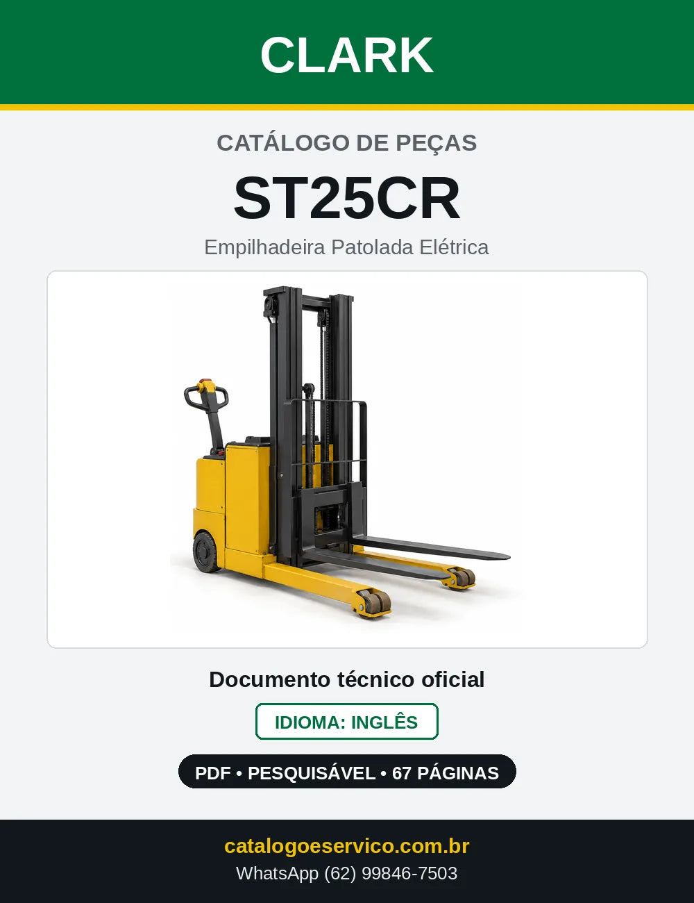 Catálogo de Peças Empilhadeira Patolada Elétrica Clark ST25CR (ST0025CR) — capa