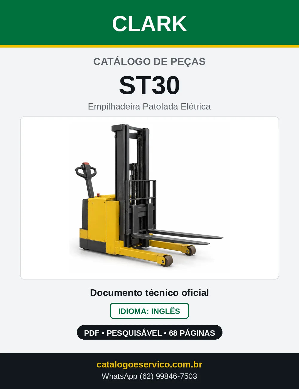 Catálogo de Peças Empilhadeira Patolada Elétrica Clark ST30 (ST0030) — capa